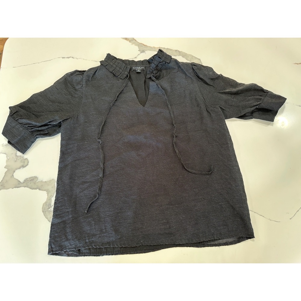 Current Air Los Angeles Black Ruffle‎ Neck Tie Puff Sleeve Blouse Small